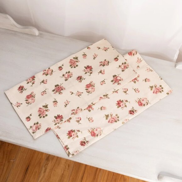 Cream Fabric Rose Square Napkins (Set of 2) Cottagecore Kitchen Decor - Picture 1 of 5